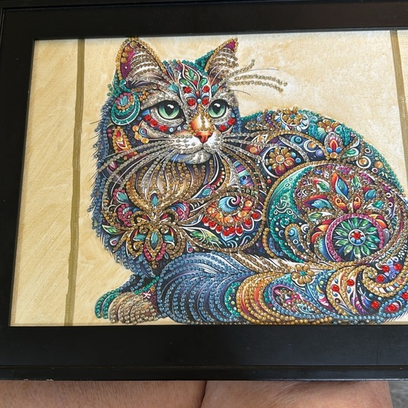Diamond Art Whimsical Cat 12x16 Upcycled Frame - Picture 3 of 4